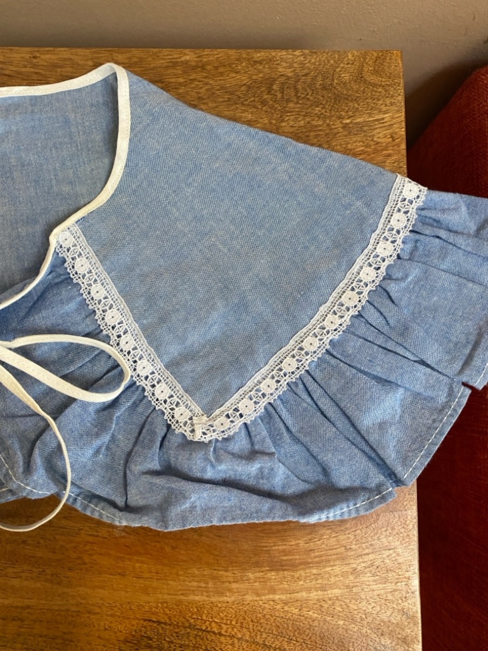 Vintage Inspired Novelty Chambray Denim 
Oversized Detachable Collar Ruffle - Picture 4 of 10